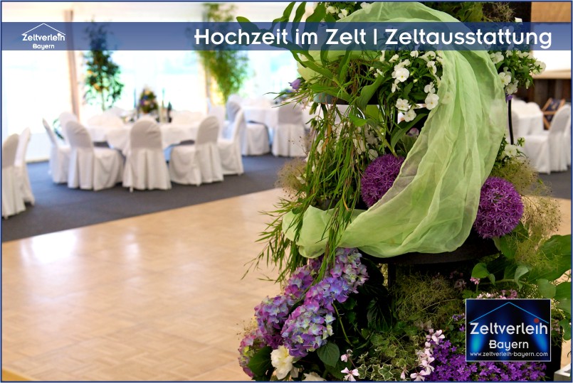 Tanzparkett - Tische - Stühle - Dekoration Hochzeit im Zelt von Zeltverleih Oberbayern