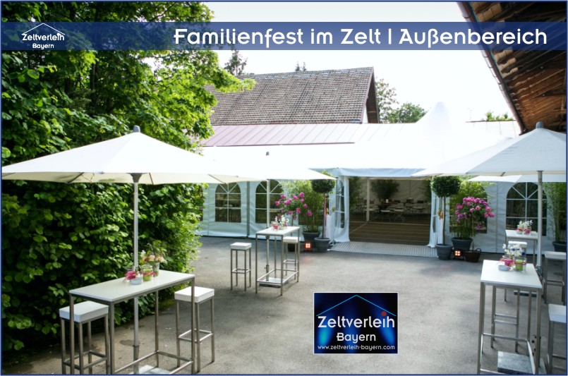 Stehische Sonnenschirme Mietpflanzen Familienfeier im Zelt von Zeltverleih Oberbayern